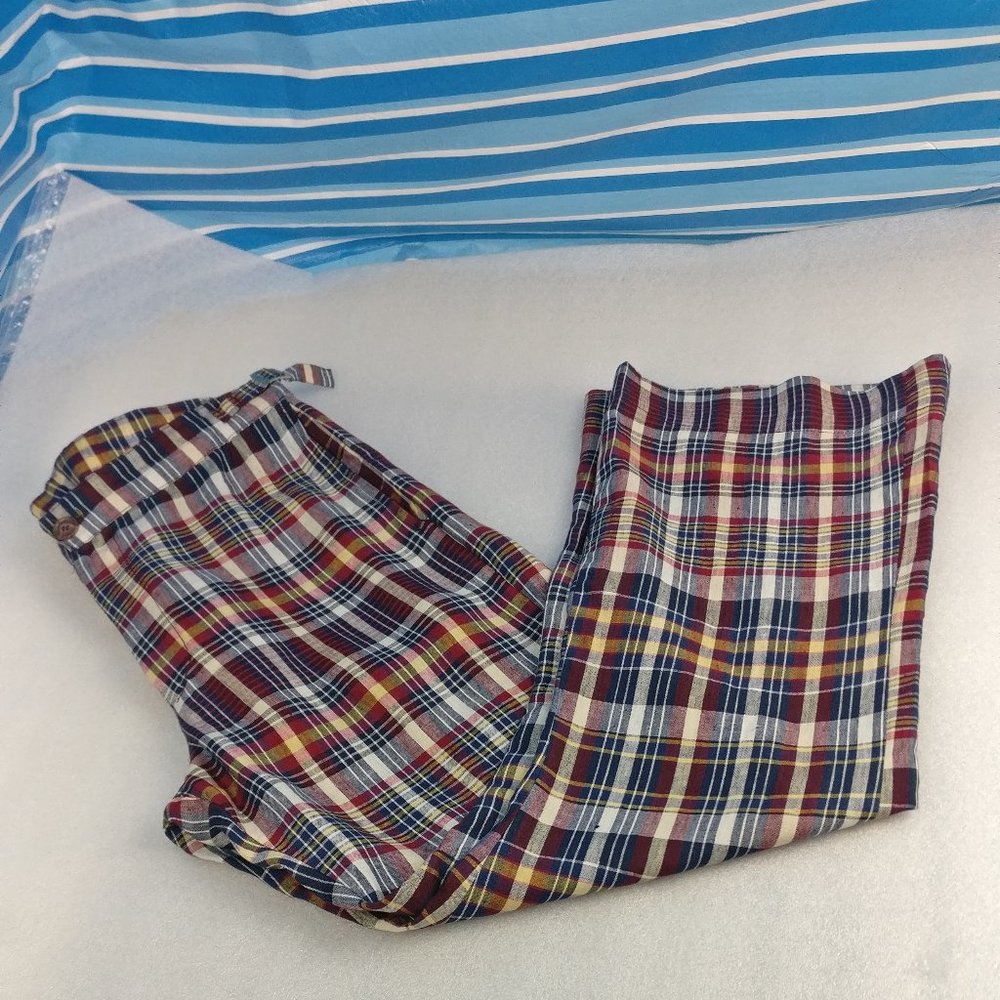 Pure Linen Plaid Relaxed Straight Leg Gaucho pants, Custom made pockets buckle